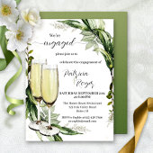 Elegant Waterverf Greenery Champagne Verloving Kaart
