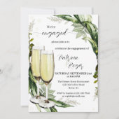 Elegant Waterverf Greenery Champagne Verloving Kaart (Voorkant)