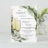 Elegant Waterverf Greenery Champagne Verloving Kaart (Staand voorkant)
