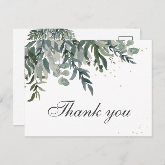 Elegant Waterverf Greenery Dank u Briefkaart (Voorkant / Achterkant)