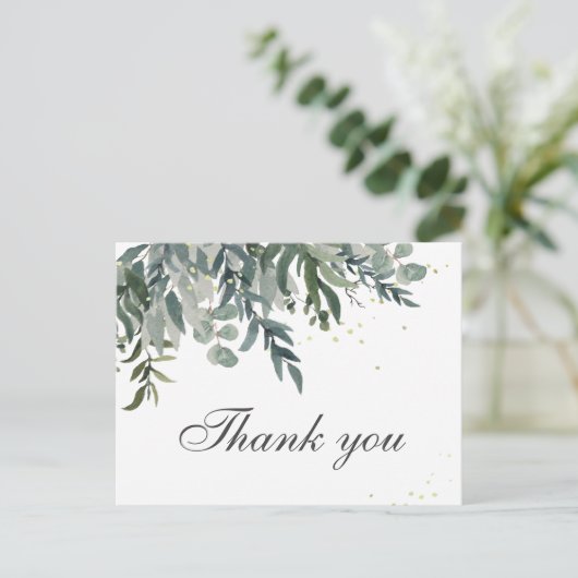 Elegant Waterverf Greenery Dank u Briefkaart (Staand voorkant)