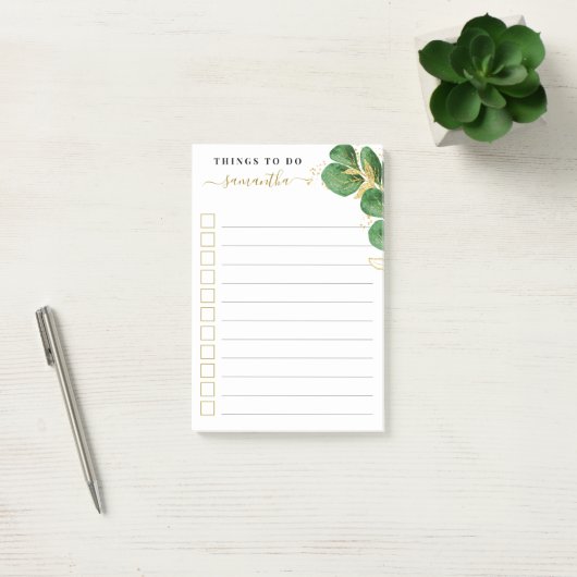 Elegant Waterverf Greenery die wordt geleend om Li Post-it® Notes (Kantoor)