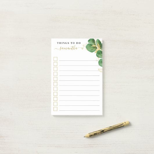 Elegant Waterverf Greenery die wordt geleend om Li Post-it® Notes (Op bureau)