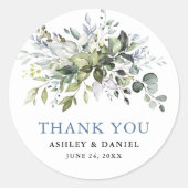 Elegant Waterverf Greenery Dusty Blue Wedding Ronde Sticker (Voorkant)