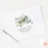 Elegant Waterverf Greenery Dusty Blue Wedding Ronde Sticker (Envelop)