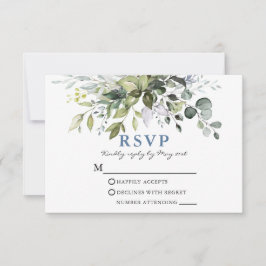Elegant Waterverf Greenery Dusty Blue Wedding RSVP Kaartje