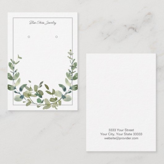 Elegant Waterverf Greenery Earring Display Kaart Visitekaartje (Voorkant / Achterkant)