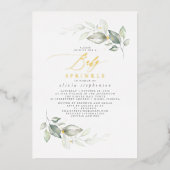 Elegant Waterverf Greenery en Gold Baby Sprinkle Folie Uitnodiging (Voorkant)