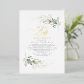 Elegant Waterverf Greenery en Gold Baby Sprinkle Folie Uitnodiging (Staand Voorkant)