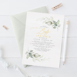 Elegant Waterverf Greenery en Gold Baby Sprinkle Folie Uitnodiging