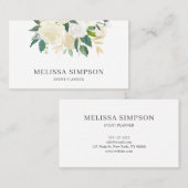 Elegant Waterverf Greenery en White Flowers Visitekaartje (Voorkant / Achterkant)