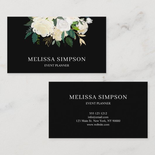 Elegant Waterverf Greenery en White Flowers Visitekaartje (Voorkant / Achterkant)