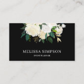 Elegant Waterverf Greenery en White Flowers Visitekaartje (Voorkant)