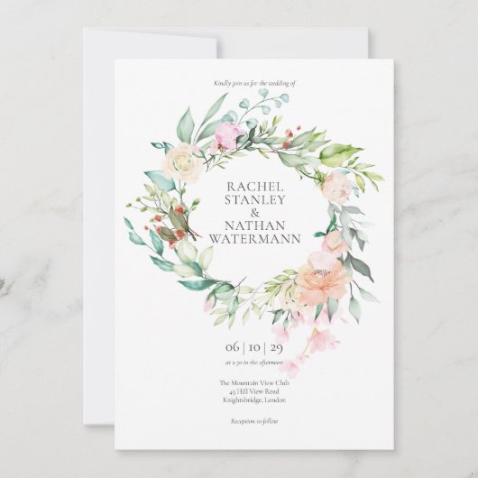 Elegant Waterverf Greenery Floral Photo Wedding Kaart (Voorkant)