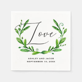 Elegant waterverf greenery floral script bruiloft servet