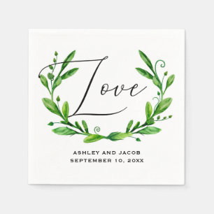 Elegant waterverf greenery floral script bruiloft servet