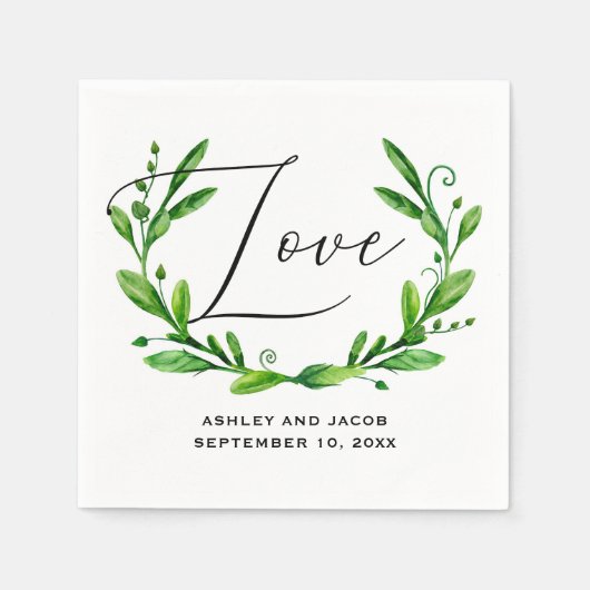 Elegant waterverf greenery floral script bruiloft servet (Voorkant)
