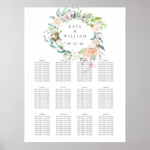 Elegant Waterverf Greenery Floral Seating Plan Poster