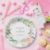 Elegant Waterverf Greenery Floral Wedding Papieren Bordje (Feest)