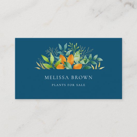 Elegant Waterverf Greenery Foliage Botanical Blue Visitekaartje (Voorkant)
