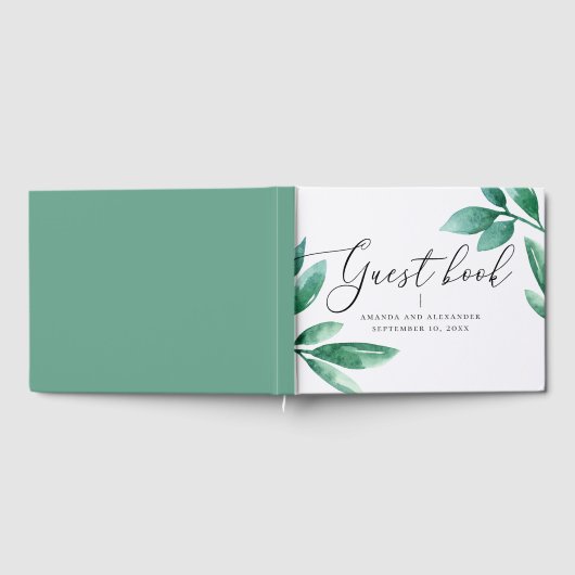 Elegant waterverf greenery foliage script bruiloft gastenboek (Volledig)