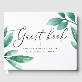 Elegant waterverf greenery foliage script bruiloft gastenboek
