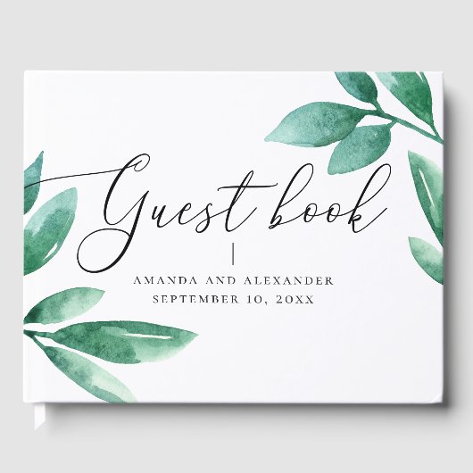 Elegant waterverf greenery foliage script bruiloft gastenboek (Voorkant)