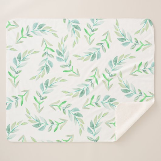 Elegant Waterverf Greenery Foliage Sherpa Deken (Voorkant (horizontaal))
