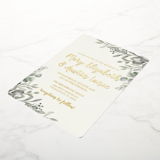 Elegant Waterverf Greenery Folie Uitnodiging (Gedraaid)