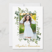 Elegant Waterverf Greenery Foto Quinceanera Kaart (Voorkant)