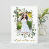 Elegant Waterverf Greenery Foto Quinceanera Kaart (Staand voorkant)