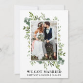 Elegant Waterverf Greenery Foto we zijn getrouwd Aankondiging (Voorkant)