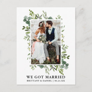 Elegant Waterverf Greenery Foto we zijn getrouwd Briefkaart