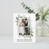 Elegant Waterverf Greenery Foto we zijn getrouwd Briefkaart (Staand voorkant)