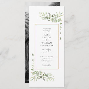 Elegant Waterverf Greenery Foto Wedding Kaart