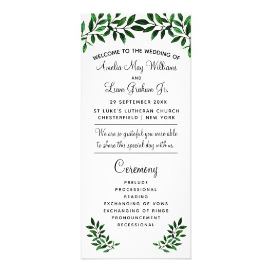 Elegant Waterverf Greenery Garden Wedding Programm Reclamekaart (Voorkant)
