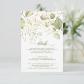 Elegant Waterverf Greenery Gold Floral - Gegevens Informatiekaartje (Staand voorkant)