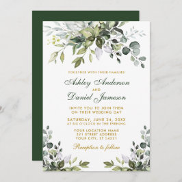 Elegant Waterverf Greenery Gold Green Wedding Kaart