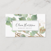 Elegant Waterverf Greenery Gold Leaf Visitekaartje (Voorkant)
