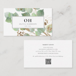 Elegant Waterverf Greenery Gold Leaf Visitekaartje