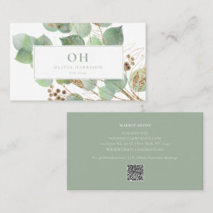 Elegant Waterverf Greenery Gold Leaf Visitekaartje