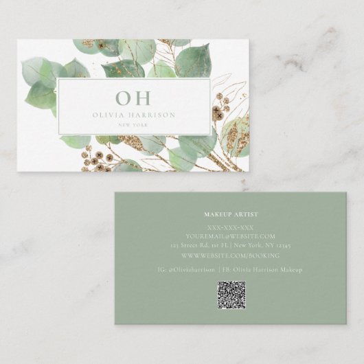 Elegant Waterverf Greenery Gold Leaf Visitekaartje (Voorkant / Achterkant)