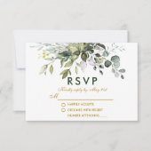 Elegant Waterverf Greenery Gold Wedding RSVP Kaartje (Voorkant)