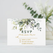 Elegant Waterverf Greenery Gold Wedding RSVP Kaartje (Staand voorkant)