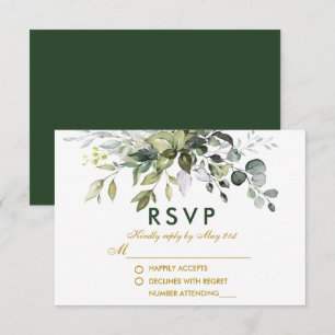 Elegant Waterverf Greenery Gold Wedding RSVP Kaartje