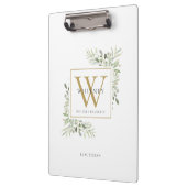 Elegant Waterverf Greenery Gold White Monogram Klembord (Links)