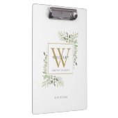 Elegant Waterverf Greenery Gold White Monogram Klembord (Rechts)