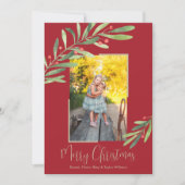 Elegant Waterverf Greenery kerstfoto Feestdagenkaart (Voorkant)