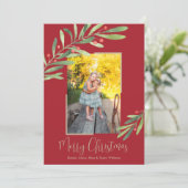 Elegant Waterverf Greenery kerstfoto Feestdagenkaart (Staand voorkant)