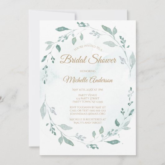 Elegant Waterverf Greenery Leaf Vrijgezellenfeest Kaart (Voorkant)